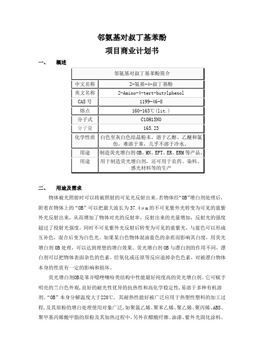 邻氨基对叔丁基苯酚-项目商业计划书