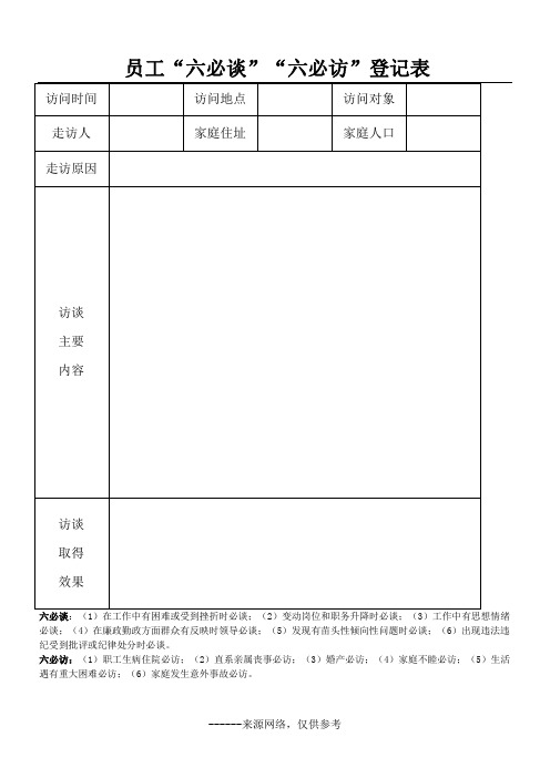 员工“六必谈”“六必访”登记表