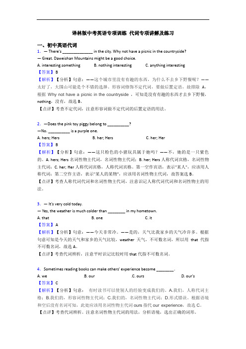 译林版中考英语专项训练 代词专项讲解及练习