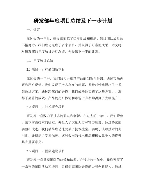 研发部年度项目总结及下一步计划