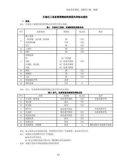 石油化工设备管道钢结构表面色和标志规定