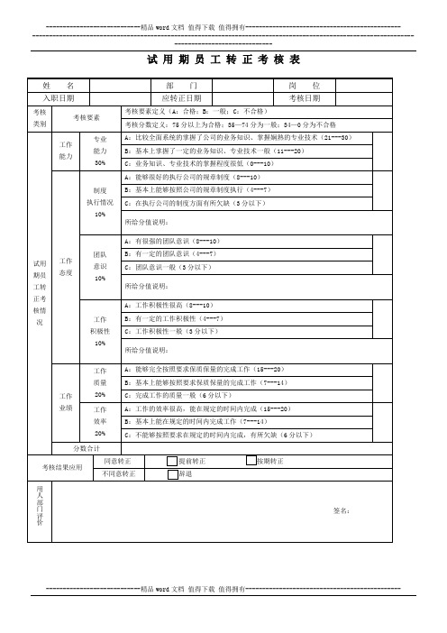 企业员工转正申请表、考核表