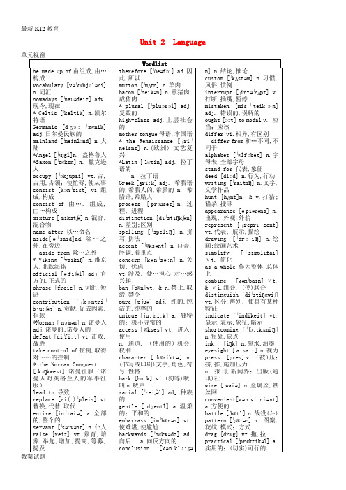 【配套K12】高三英语 专题复习 Unit 2 Language学案(无答案)牛津译林版必修3