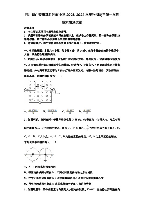 四川省广安市武胜烈面中学2023-2024学年物理高三第一学期期末预测试题含解析