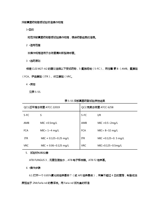 深部真菌药物敏感试验标准操作规程