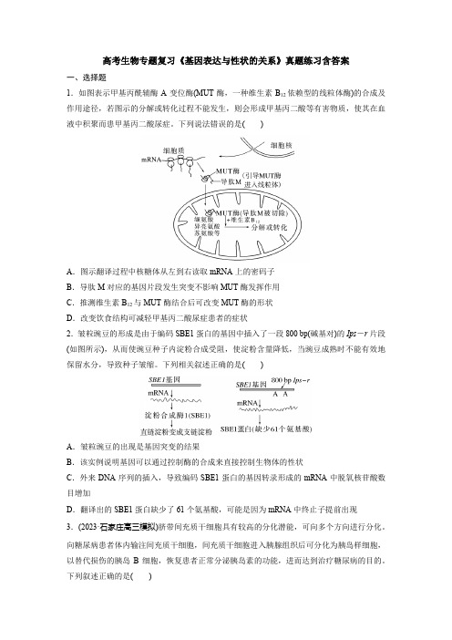 高考生物专题复习《基因表达与性状的关系》真题练习含答案