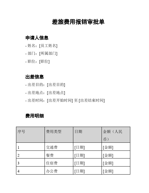 差旅费用报销审批单