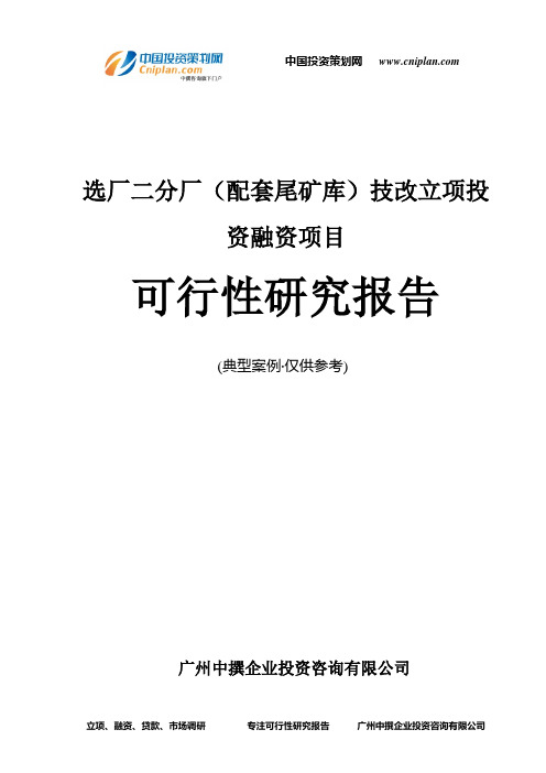 选厂二分厂(配套尾矿库)技改融资投资立项项目可行性研究报告(非常详细)