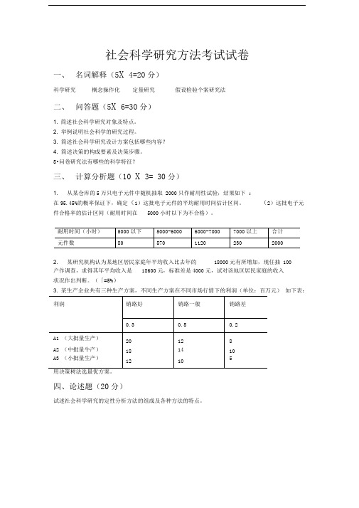 社会科学研究方法考试试卷1