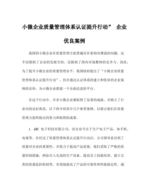 小微企业质量管理体系认证提升行动” 企业优良案例