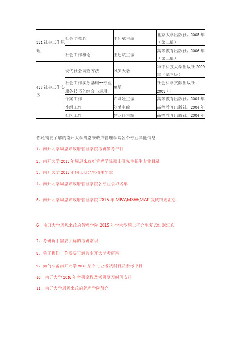 南开大学社会工作(专业学位)参考书目