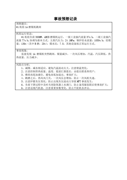 1A磨煤机跳闸事故预想