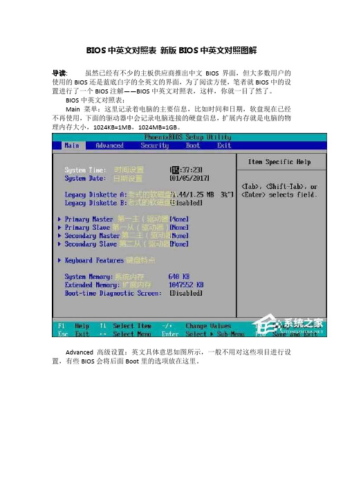 BIOS中英文对照表 新版BIOS中英文对照图解