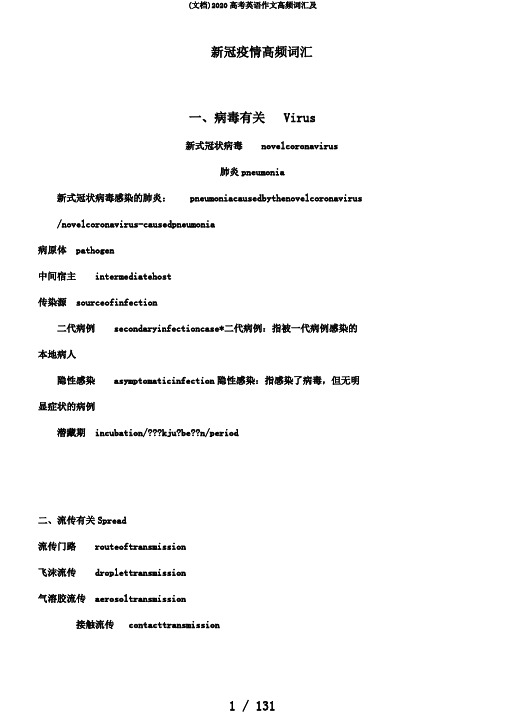 (文档)2020高考英语作文高频词汇及