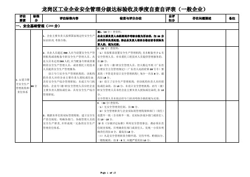 一般企业安全生产分级标准自评表(2012版)