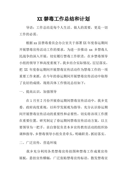 禁毒工作总结和计划