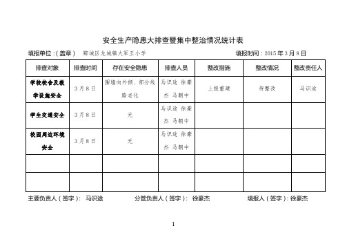 安全生产隐患大排查暨集中整治情况统计表