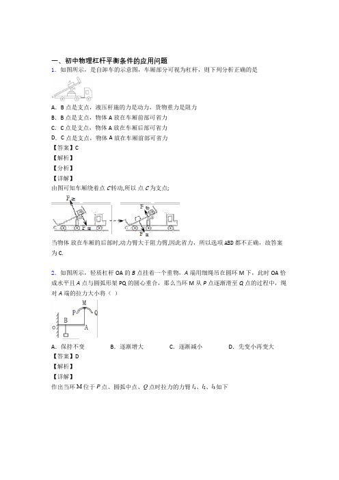 中考物理专题《杠杆平衡条件的应用问题》综合检测试卷含答案