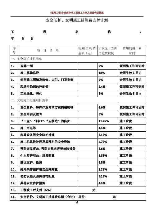 安全防护、文明施工措施费支付计划表