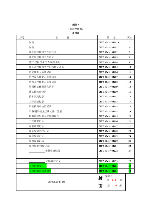 SHT范文附录A通用表填写说明