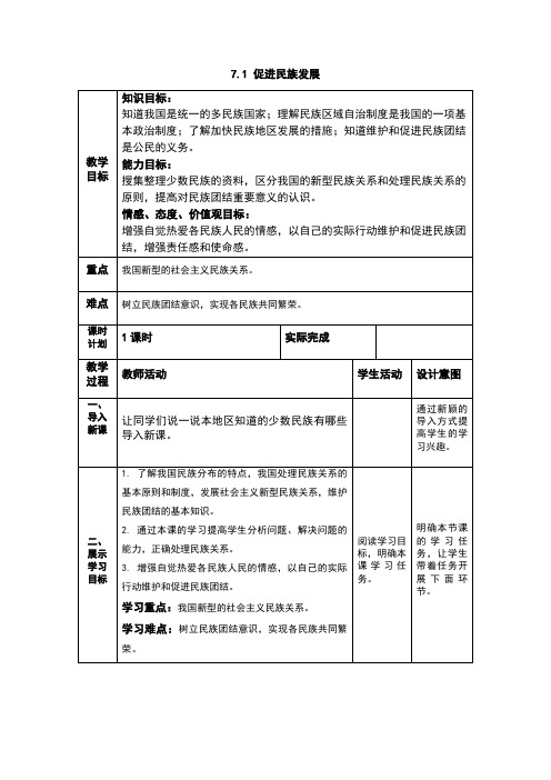 人教版《道德与法治》九年级上册7.1《促进民族发展》优质教案