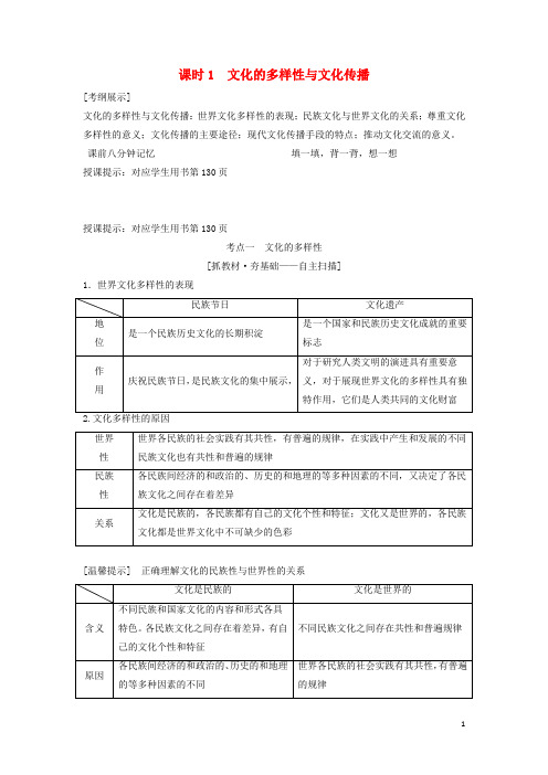 新课标高考政治一轮总复习第10单元课时1文化的多样性与文化传播教案必修3