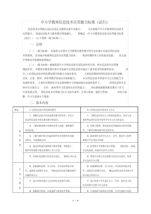 中小学教师信息技术应用能力标准