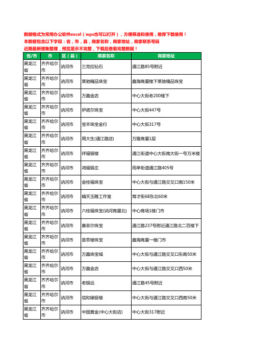 2020新版黑龙江省齐齐哈尔市讷河市珠宝工商企业公司商家名录名单黄页联系电话号码地址大全20家