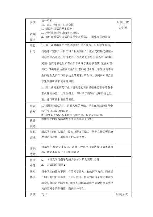 【中职】高中语文(高教版2023基础模块上册)《口语交际：听话与说话(一)》word教学设计-语文