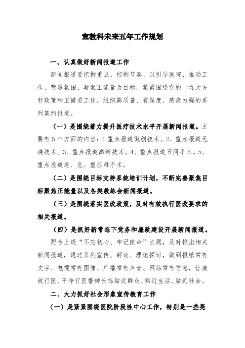 医院宣教科未来五年工作规划