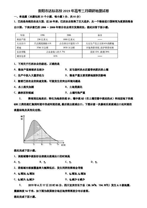 贵阳市达标名校2019年高考三月调研地理试卷含解析