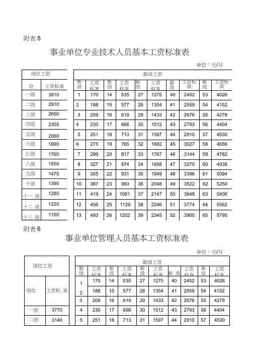 事业单位基本工资调整标准表