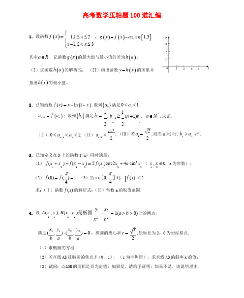 高考数学压轴题精选100题汇总(含答案)