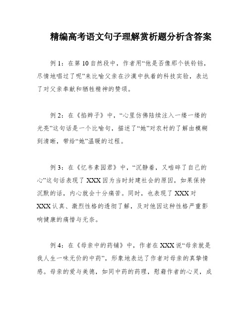 精编高考语文句子理解赏析题分析含答案