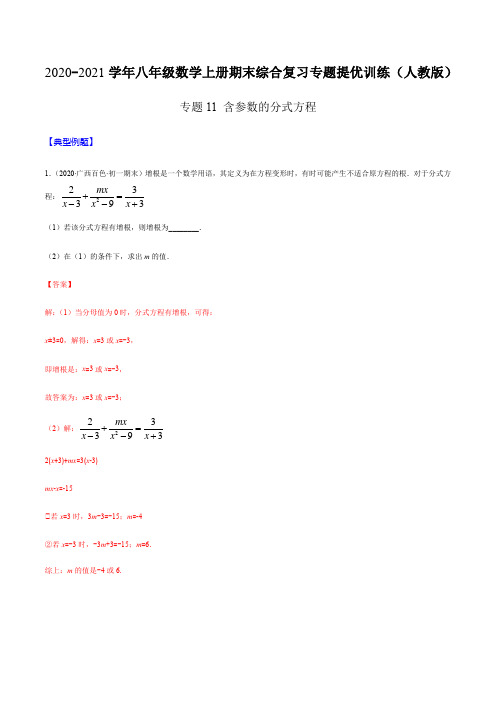 专题11 含参数的分式方程(解析版)-2020-2021学年八年级数学上册期末综合复习专题提优训练