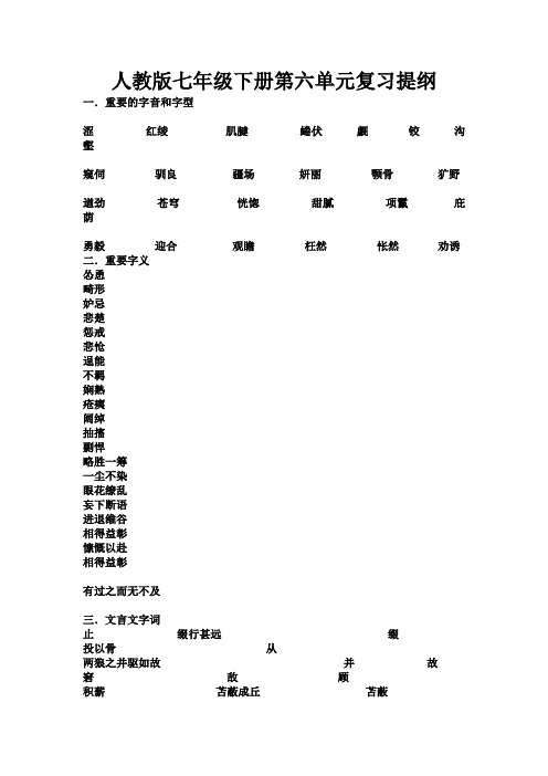 人教版七年级下册第六单元复习提纲 