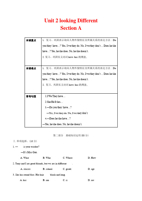 Unit 2 Looking Different.  Section A(解析版)-七年级英语上册课