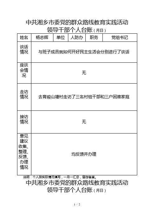 中共湘乡市委党的群众路线教育实践活动领导干部个人台账