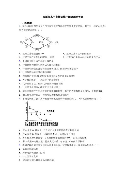 太原市高中生物必修一测试题附答案