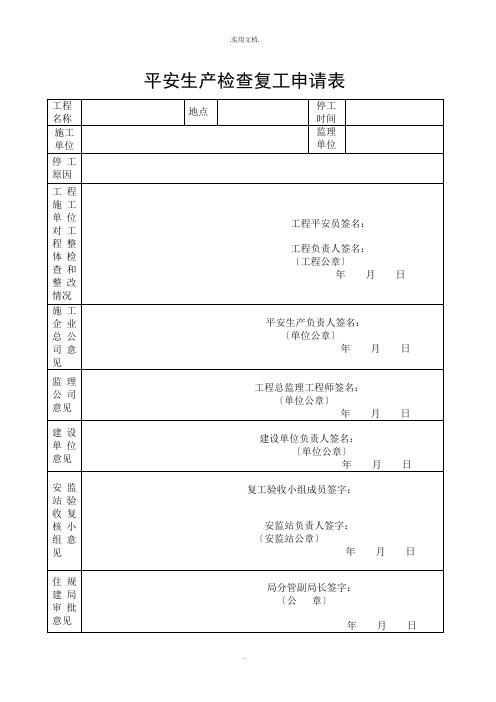 安全检查复工申请表