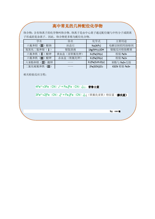 高中常见的几种配位化学物