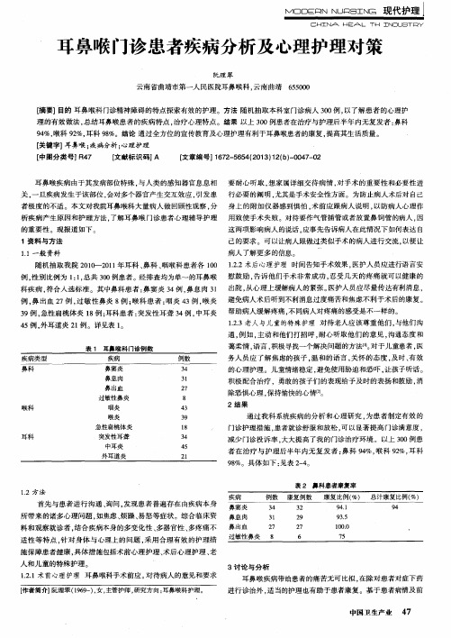 耳鼻喉门诊患者疾病分析及心理护理对策