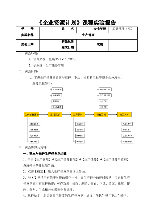 ERP实验报告实验四 生产管理