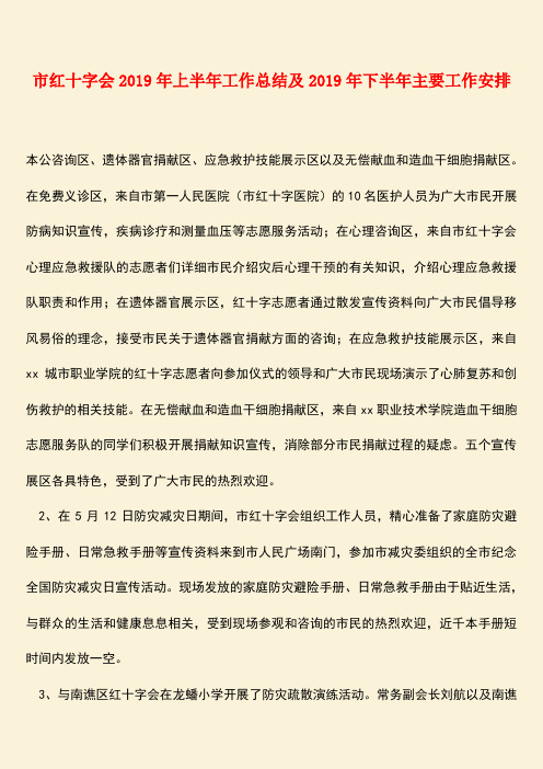 【热门下载】市红十字会2019年上半年工作总结及2019年下半年主要工作安排