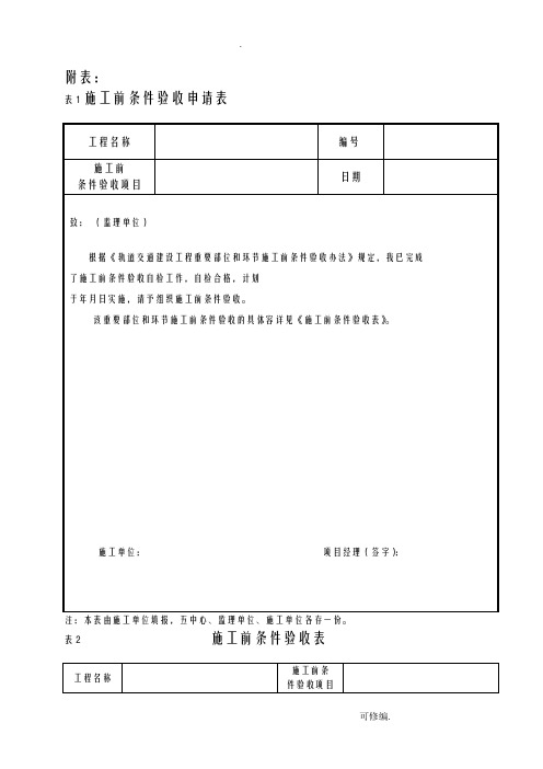 重要部位和环节施工前条件验收表格