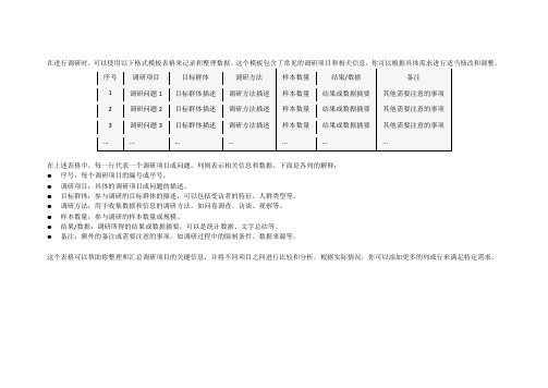 调研的格式模板表格