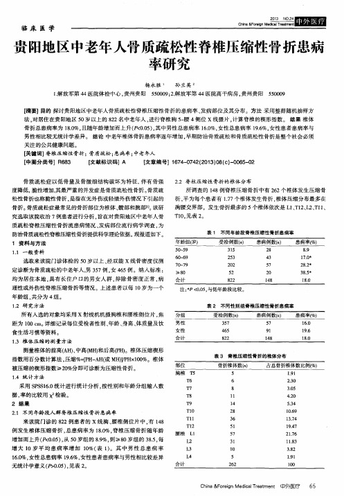 贵阳地区中老年人骨质疏松性脊椎压缩性骨折患病率研究