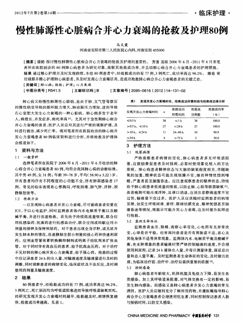 慢性肺源性心脏病合并心力衰竭的抢救及护理80例