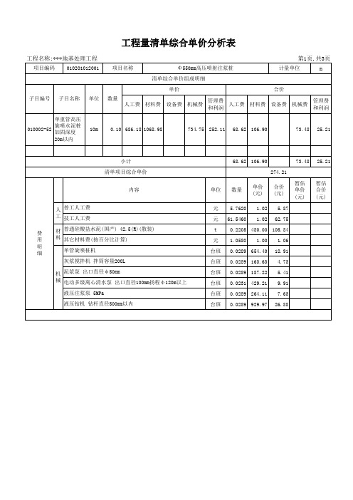 单管、双管、三管高压旋喷桩施工预算书