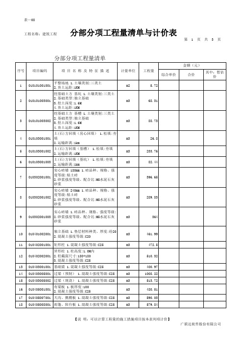 工程量清单(另册)